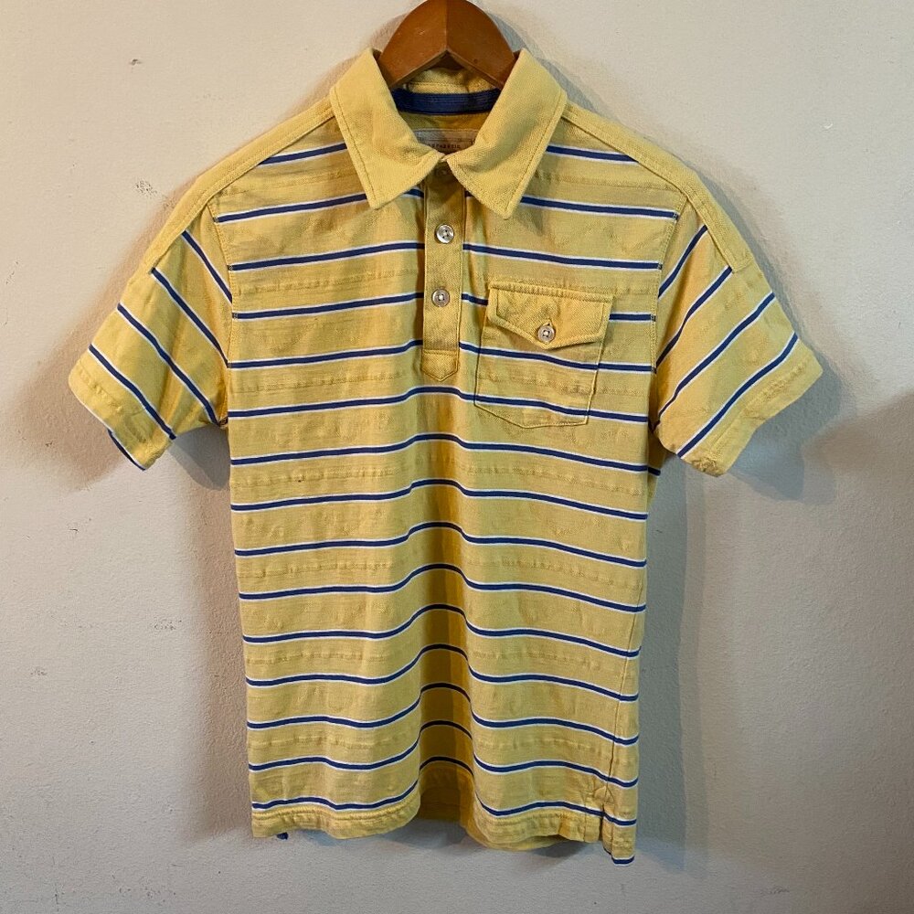 RED CAMEL MEDIUM YELLOW WITH BLUE & WHITE STRIPES SHORT-SLEEVE POCKET SHIRT